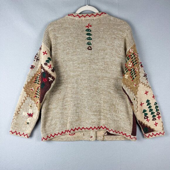 VTG Eagles Eye Cardigan Sweater Womens XL 3D Knit Chunky Christmas Artsy 90s - Picture 13 of 16